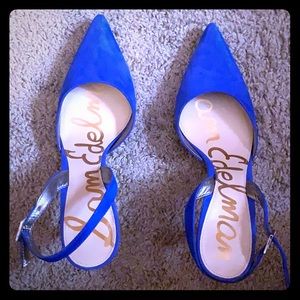 Blue suede heels